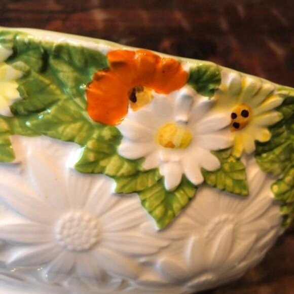 Vintage Lefton Oval Daisy Bowl Orange/Yellow/White - Picture 10 of 12